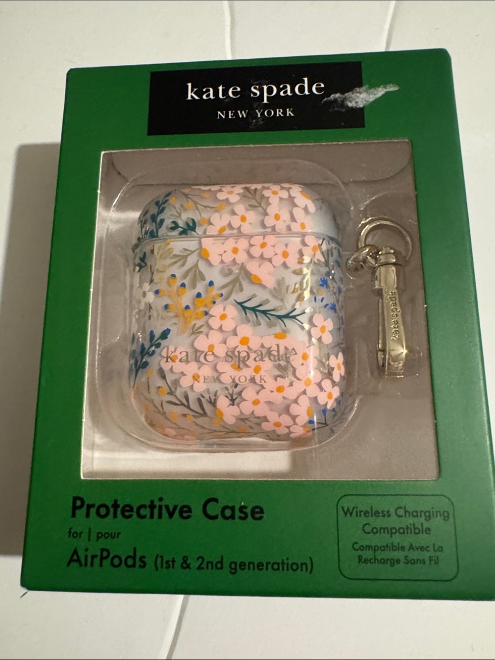 New Kate Spade New York Floral Protective AirPods Case - White/Pink